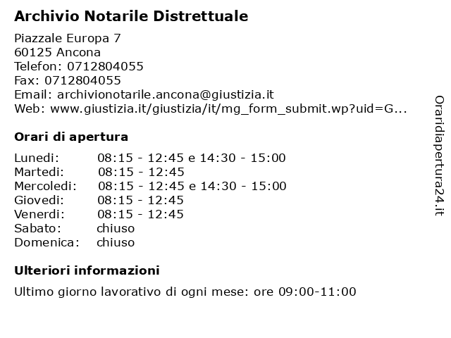 Orari di apertura Archivio Notarile Distrettuale Piazzale